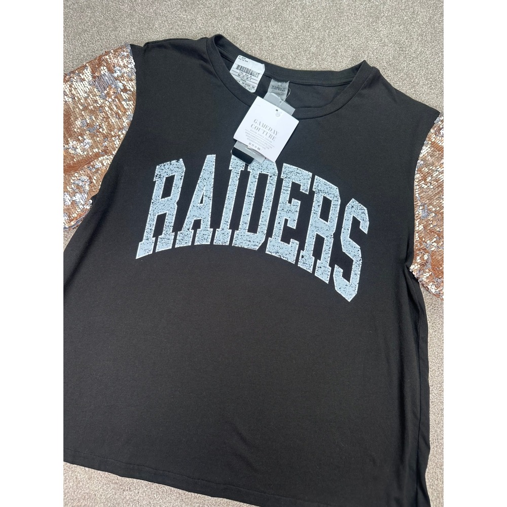 Gameday Couture Raiders Sequin Sleeve T-Shirt NFL Football Top XL‎